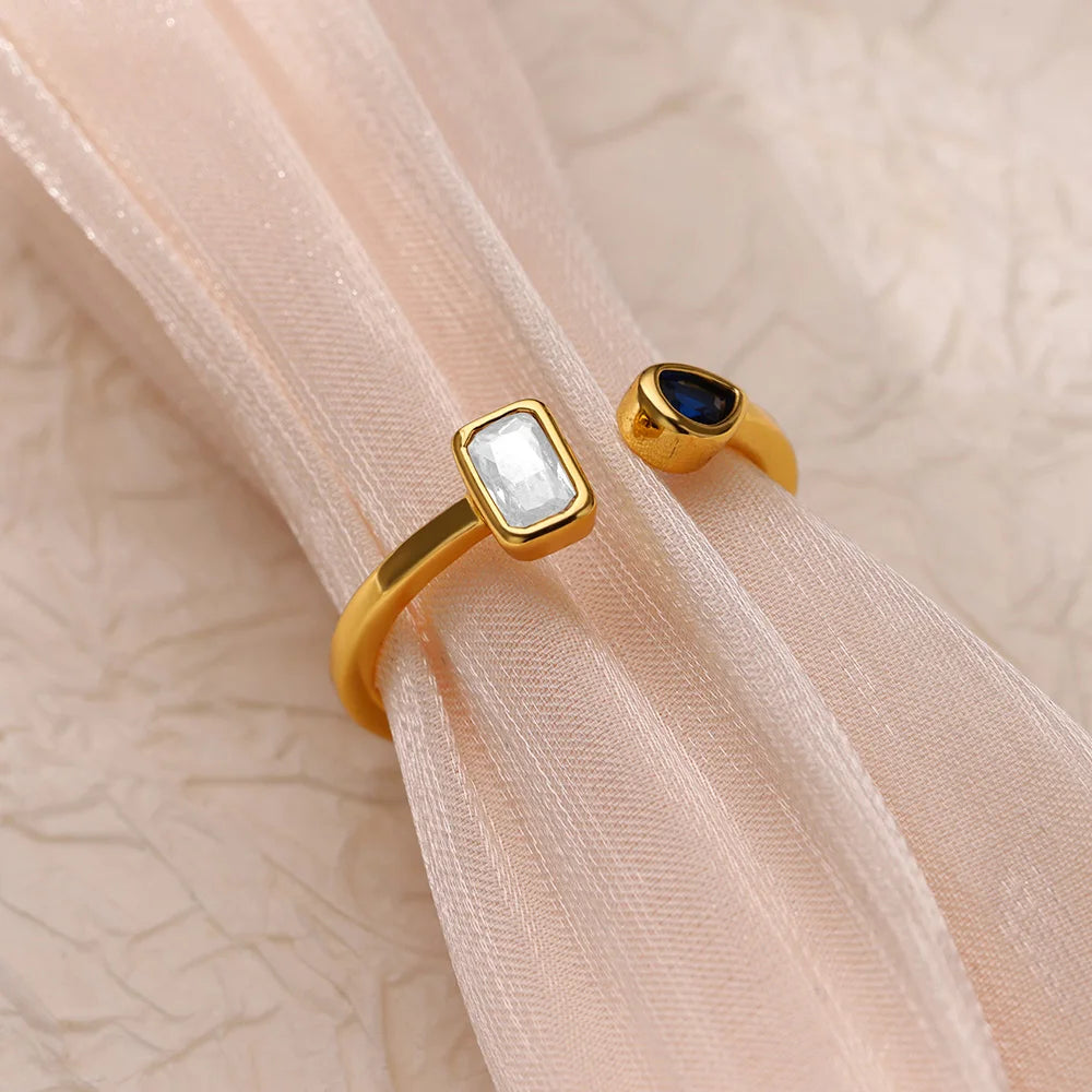 Zircon Square Drop Rings For Women Stainless Steel Gold Color Geometric Ring Wedding Engagement Christmas Jewelry Gift