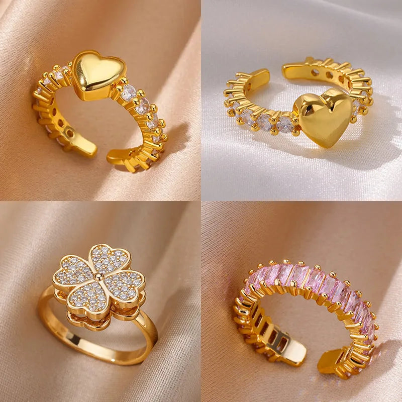 Zirkon winzige Herzringe für Frauen Goldfarbe Edelstahl Öffnungsherz Finger Damen Hochzeit Party Schmuck Geschenk 2024