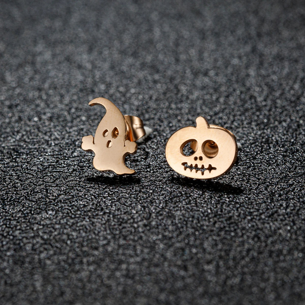 Horror Halloween Fledermaus Spinne Trendige Ohrringe Damen 2024 Schwarz Edelstahl Ohrstecker Totenkopf Punk Schmuck Party Geschenke
