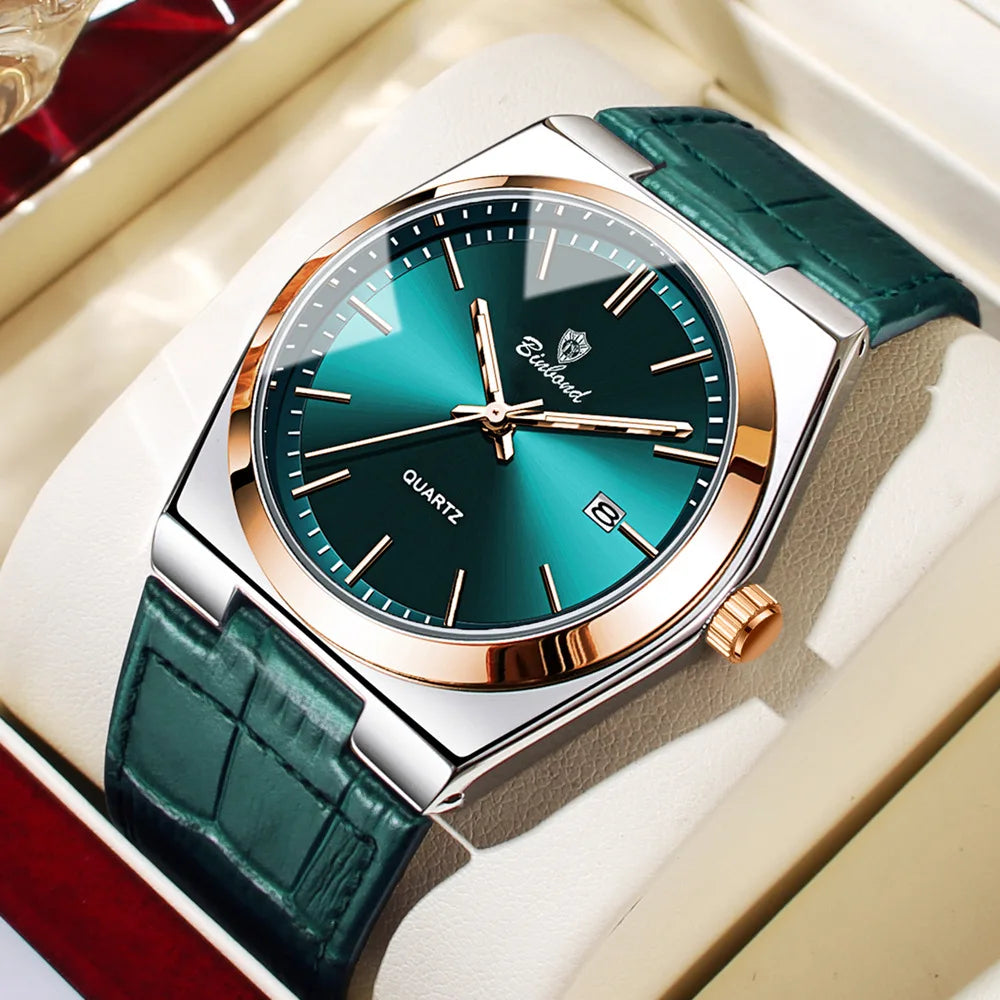 Nuevo reloj de pulsera de cuero para hombre, de lujo, informal, de negocios, con esfera dorada, automático, a la moda, de cuarzo, regalos, Reloj Hombre
