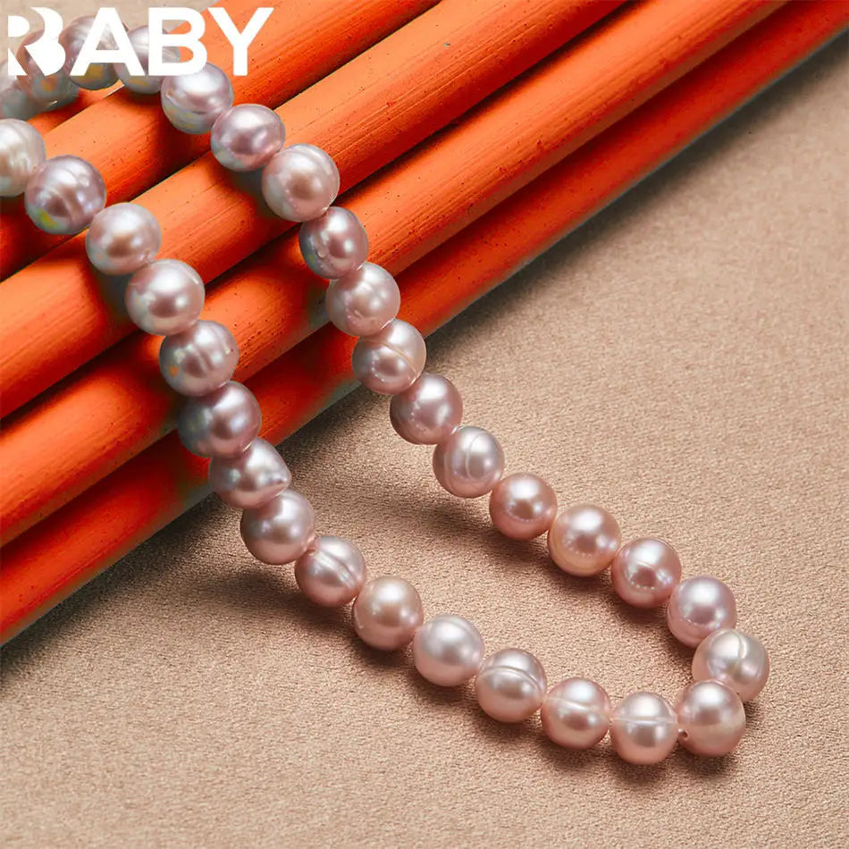 URBABY 925 Sterling Silver 40-50cm White&Pink&Purple Pearl Necklace For Women Charm Trend Birthday Gifts Fashion Party