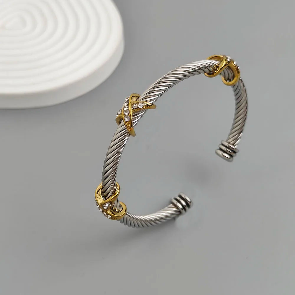 Original Design Edelstahl Drahtkreuz Zirkon Edelstahl Damenarmband, wasserdicht und rostfrei, Partnerarmband