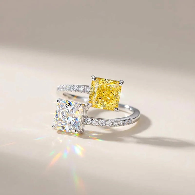 Anillo ajustable de plata de ley 925, estilo nuevo con circonitas cúbicas cuadradas brillantes, accesorios de compromiso para mujer, joyería de moda