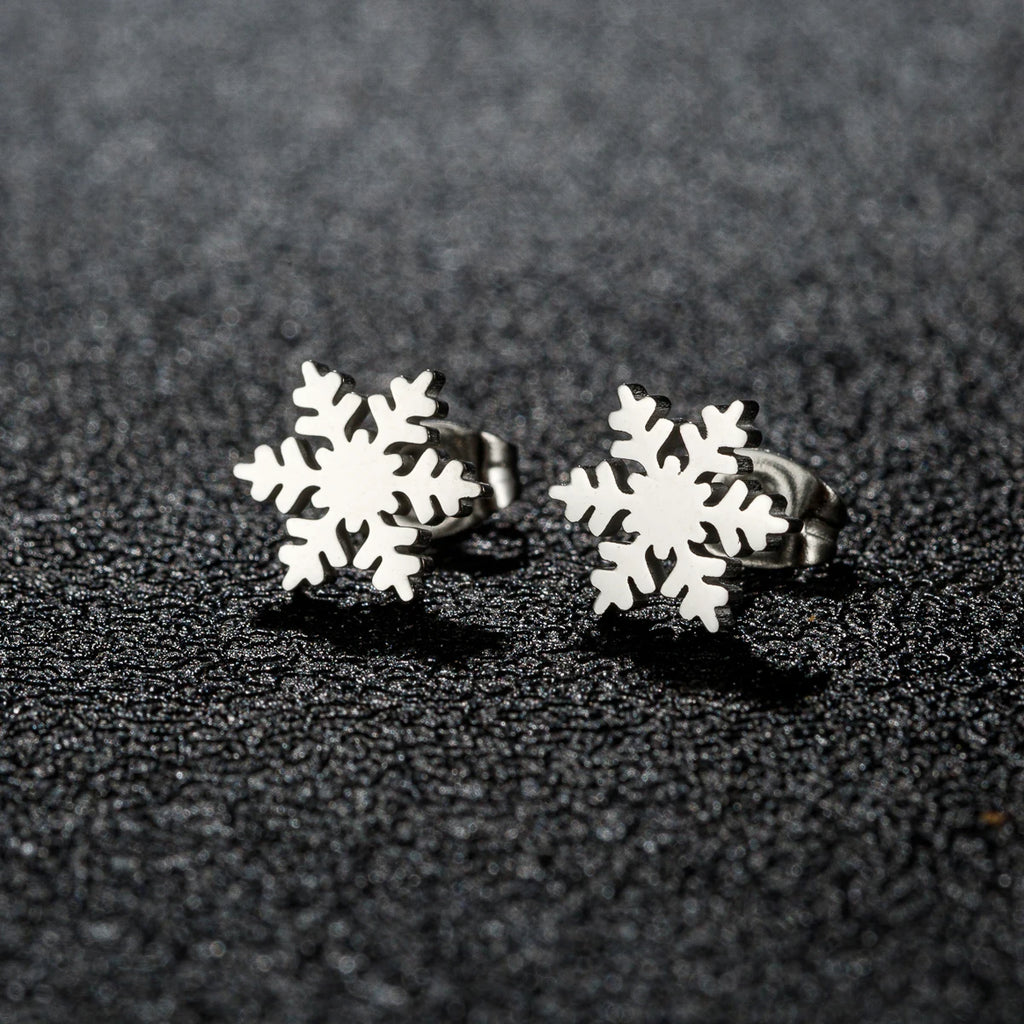 High Quality Stainless Steel Stud Earrings Girl Snowflake Elk Deer Silver Color Tragus Piercing Women'S Earrings Christmas Gifts