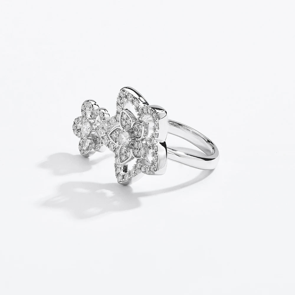 MINTYBOX Anillos de Moissanita de Plata de Ley 925 con Flor para Mujer, Banda de Boda de Diamantes Color D Brillante, Joyería Fina Certificada