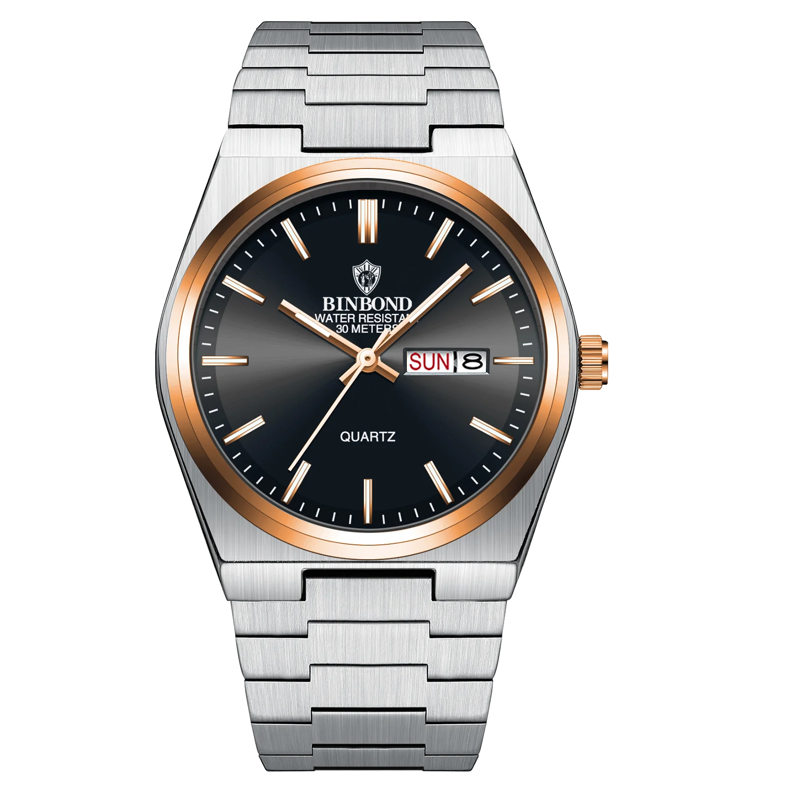 BINBOND Lujoso Reloj de Moda para Hombre, Reloj de Negocios de Alta Gama, Impermeable, Luminoso, con Fecha y Semana, Reloj de Cuarzo de Acero Inoxidable para Hombre
