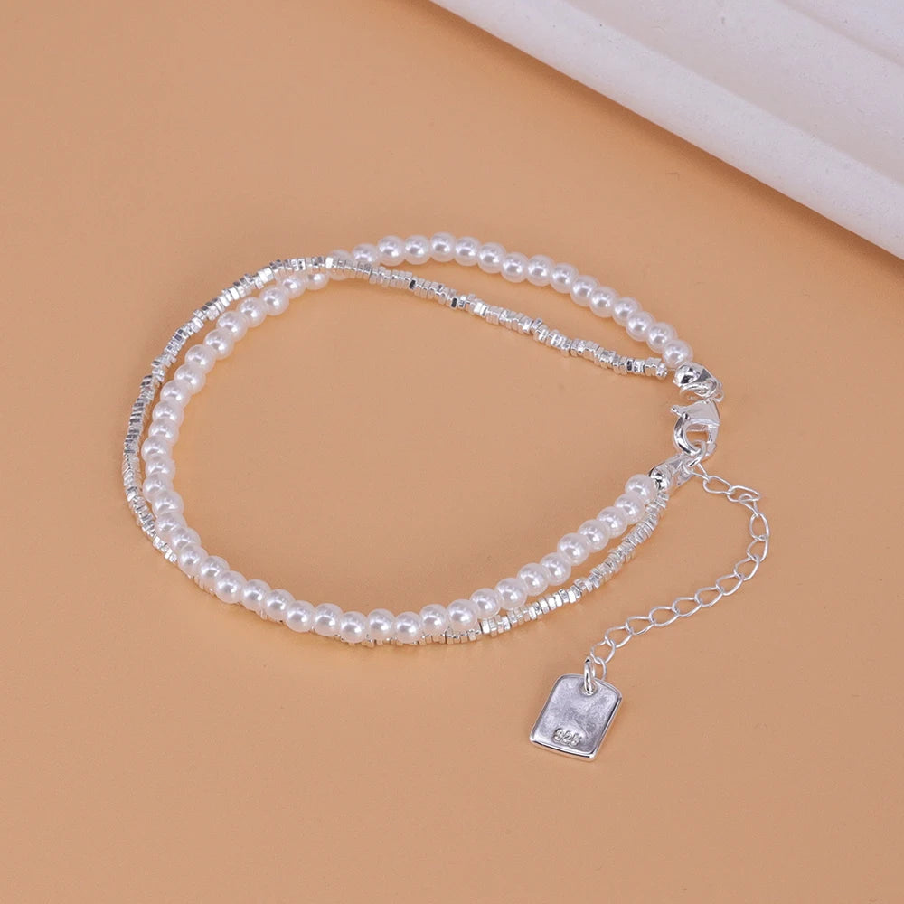 VENTFILLE 925 Silver Double Layer Pearl Bracelet for Women Girl Design Bead Korean Jewelry Dropshipping