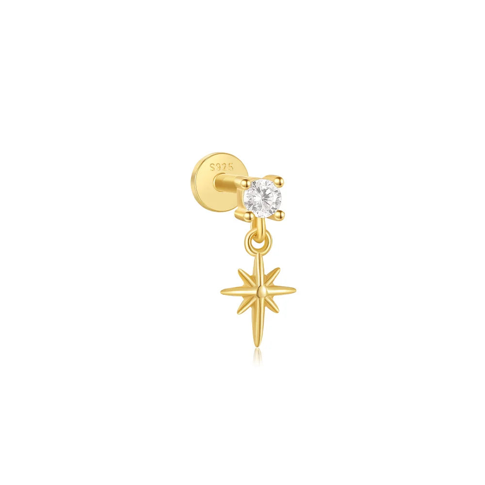 CANNER 1PC Vier-Punkt-Stern Mond Quaste Lotus Knorpel Spirale Piercing 925 Sterlingsilber Ohrstecker Für Frauen Ins Ohrring