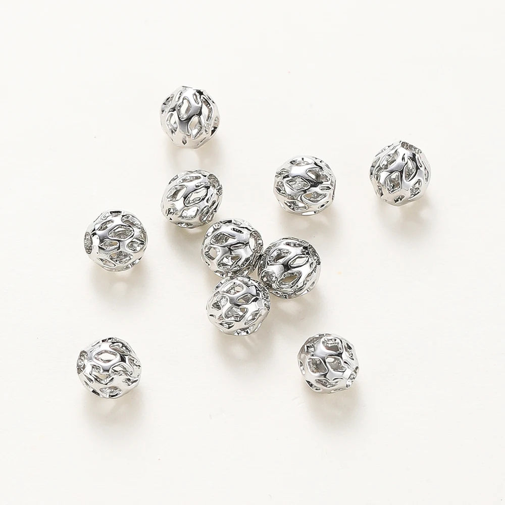 20 Stück/Beutel 4 mm 5 mm 6 mm 18K vergoldete hohle runde Abstandshalter Perle Messing Charm Armband Perlen für DIY Schmuckherstellung Zubehör