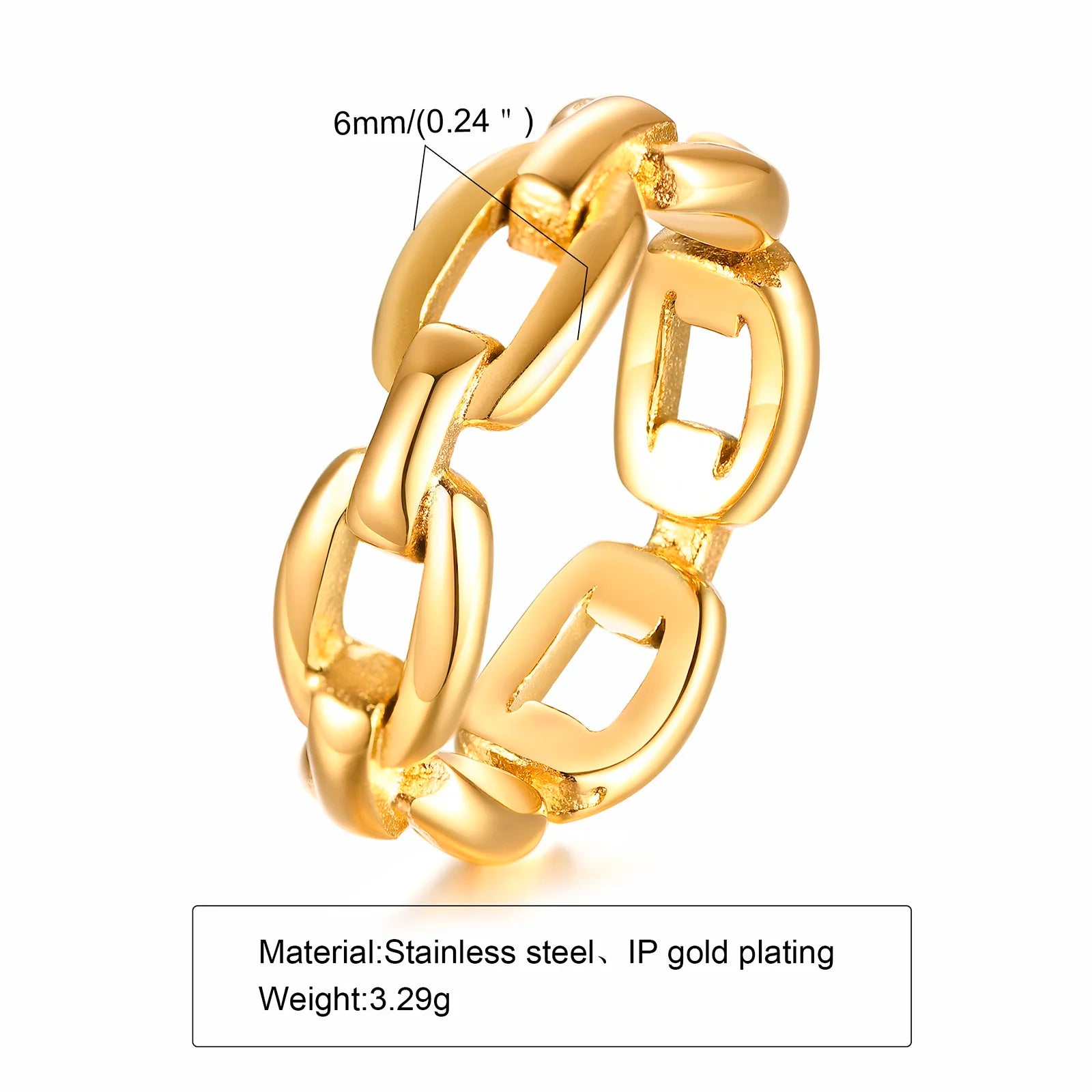 6mm dicker klobiger Kettenring, kubanische Gliederkette, Edelstahl, stilvoller Ring für Frauen und Mädchen