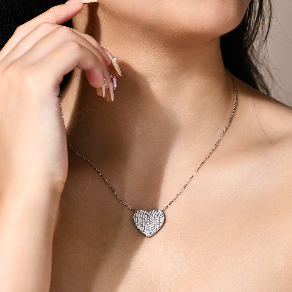 MINTYBOX 18K White Gold Plated Heart Shaped Diamond Pendant S925 Silver Moissanite Adjustable Necklace Jewelry Gift for Her