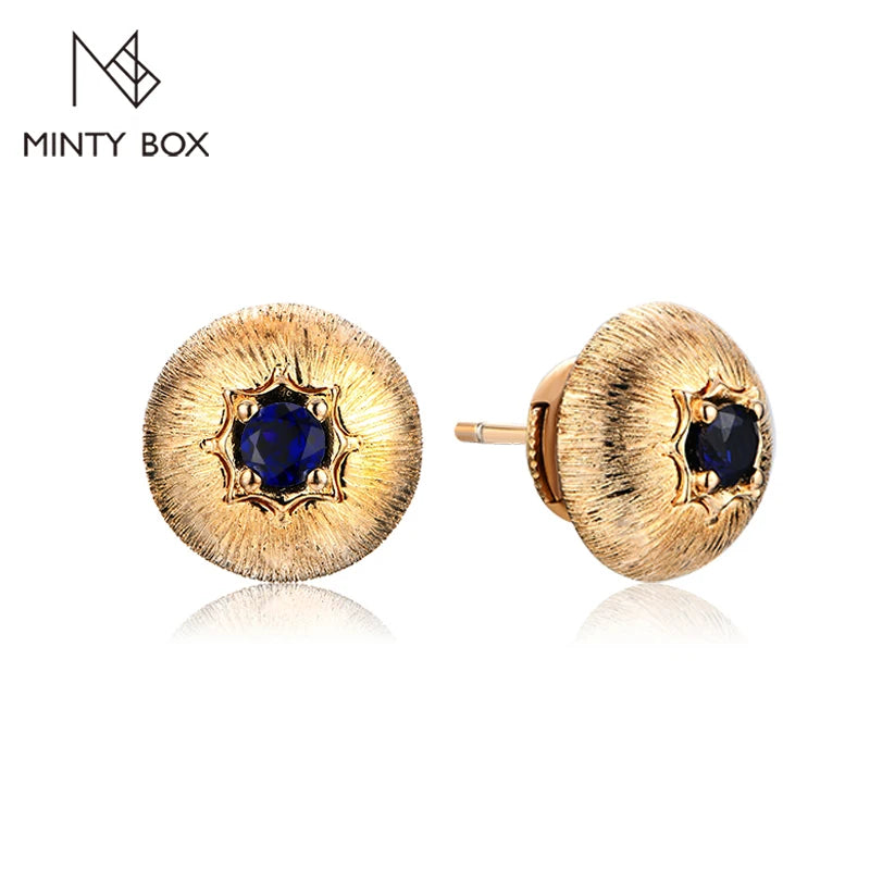 MINTYBOX Lab Pendientes de Botón de Zafiro para Mujer de Plata de Ley S925 Vintage Redondos Boda Lujo Compromiso Joyería Fina