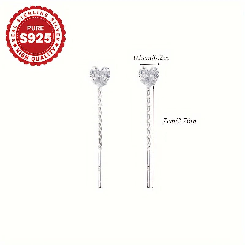 Pendientes largos colgantes de plata de ley S925, par, aptos para uso diario, regalo de San Valentín, joyería para mujer, baja alergenicidad