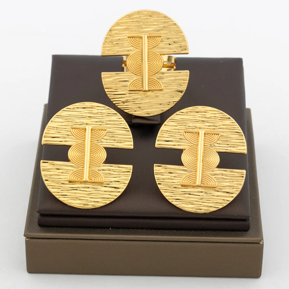 Neues Design Ohrringe Schmuckset für Frauen Mode 18K vergoldeter Kupfer verstellbarer Ring und Ohrringe für Dubai Retro Schmuck