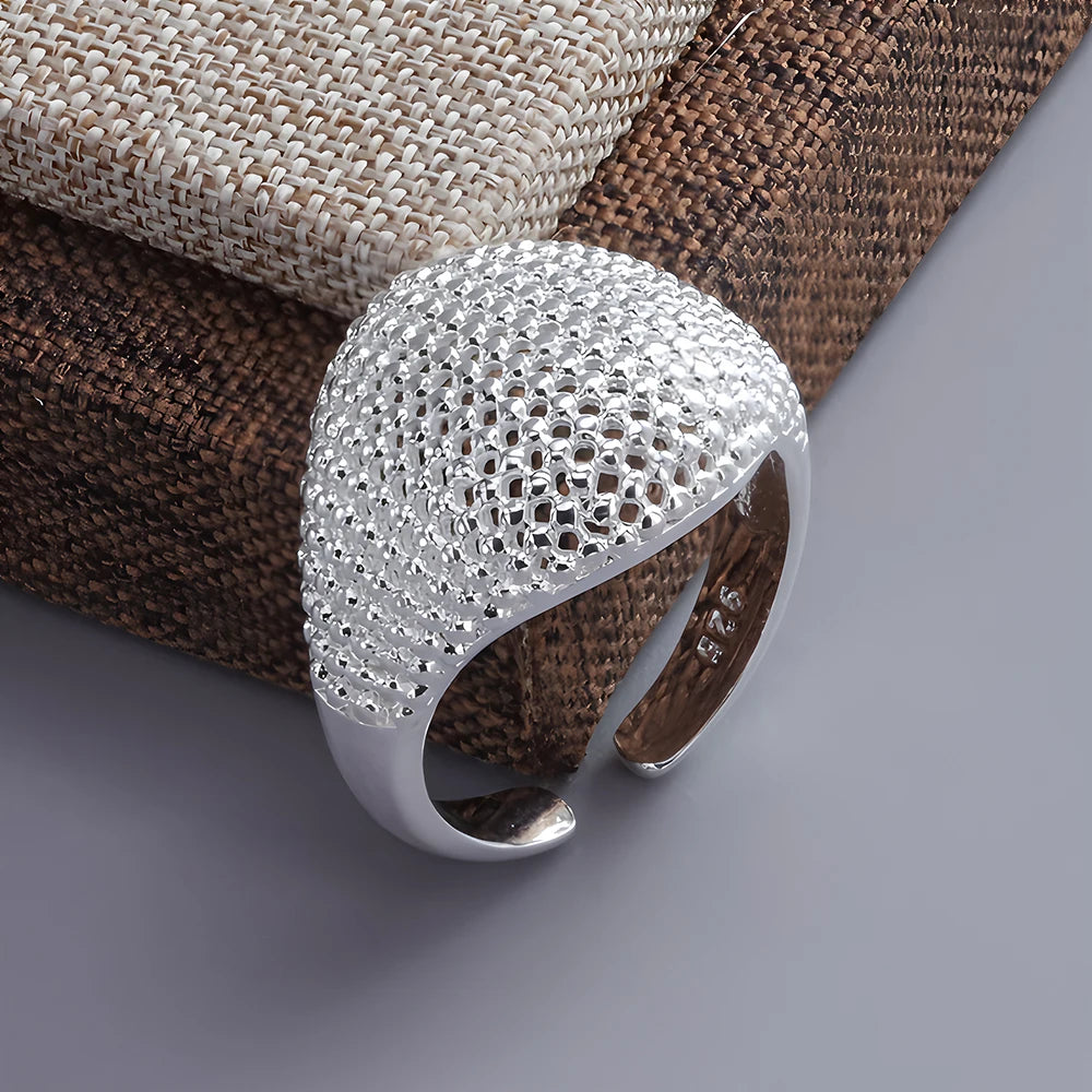 Anillo Nudo Cadena Plata de Ley 925 para Mujer, Anillo Ancho de Diseño Geométrico Rock Punk, Regalo de Joyería, Venta al por Mayor y Dropshipping