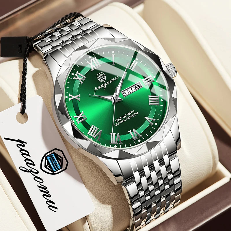 PAAZOMU Top Original Reloj de Hombre Impermeable Luminoso con Fecha Rectangular Reloj de Pulsera para Hombre Malla de Acero Inoxidable Relojes de Cuarzo para Hombre