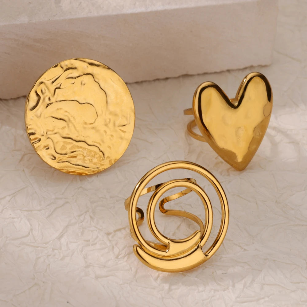 Anillos de doble corazón para mujer, color dorado, acero inoxidable, anillo abierto ajustable, joyería estética de moda para fiesta o boda, regalo