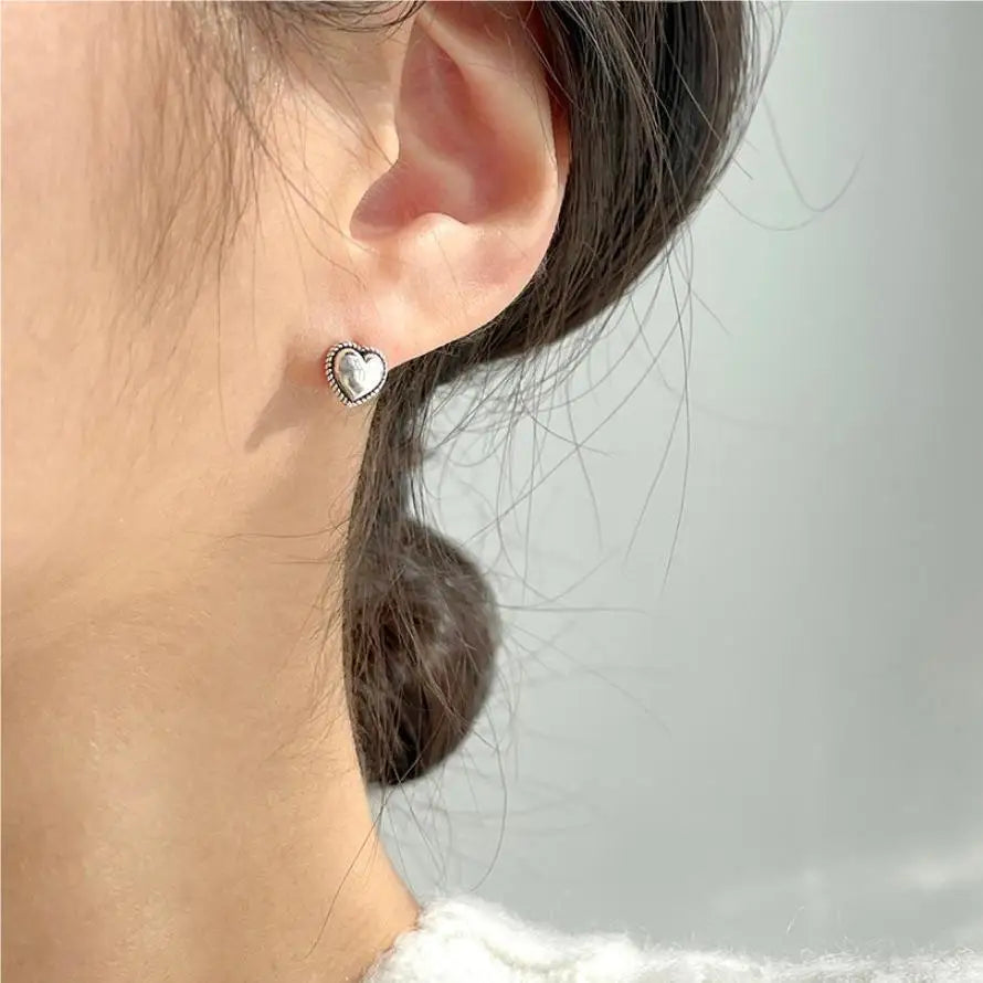 925 Sterling Silber Herz Kleine Ohrstecker für Frauen Hochzeit Luxus Schmuck Accessoires Großhandel 2024 Trend Schmuck