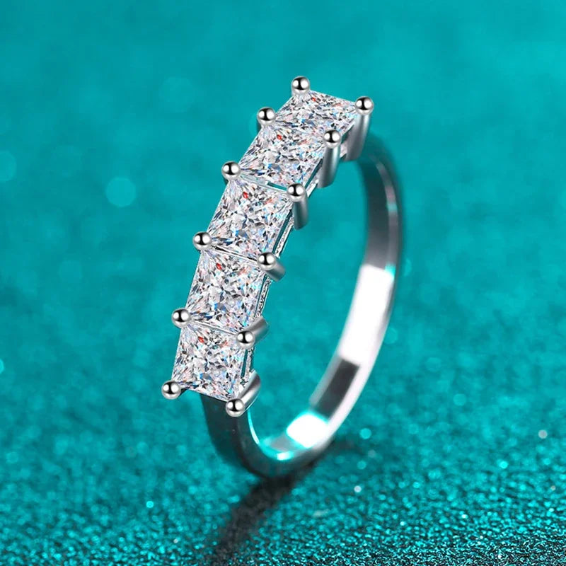 NeeTim Vollfarbige Prinzessschliff Moissanit Diamantringe für Damen S925 Sterling Silber Hochzeits-Verlobungs-Partybandring