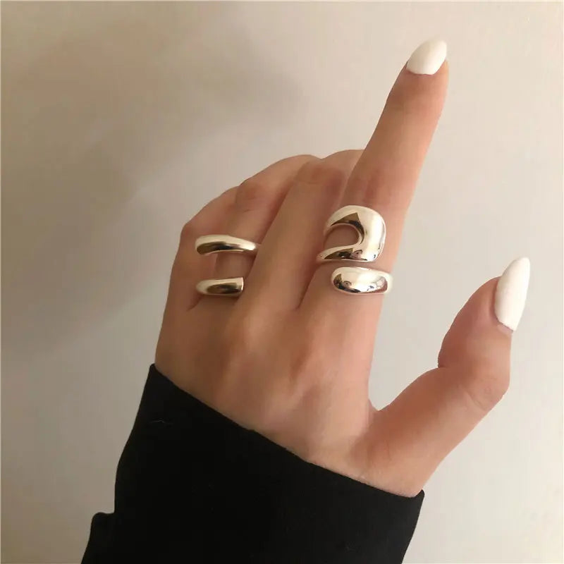 Anillo Abierto Simple de Plata Esterlina 925 con Geometría Irregular para Mujer, Regalo de Lujo, Joyería Fina para Boda, Venta al por Mayor de Joyas Femeninas