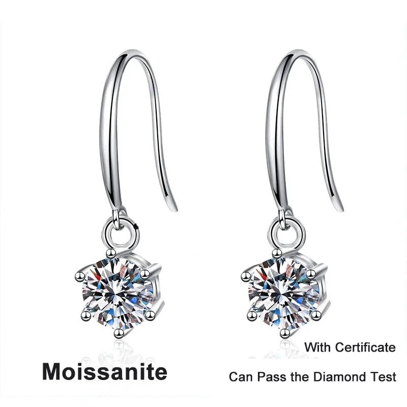NeeTim 1ct 6.5mm Moissanit Hängeohrringe für Damen Original Hochzeits-Weihnachtsgeschenk S925 Sterling Silber Creolen Großhandel
