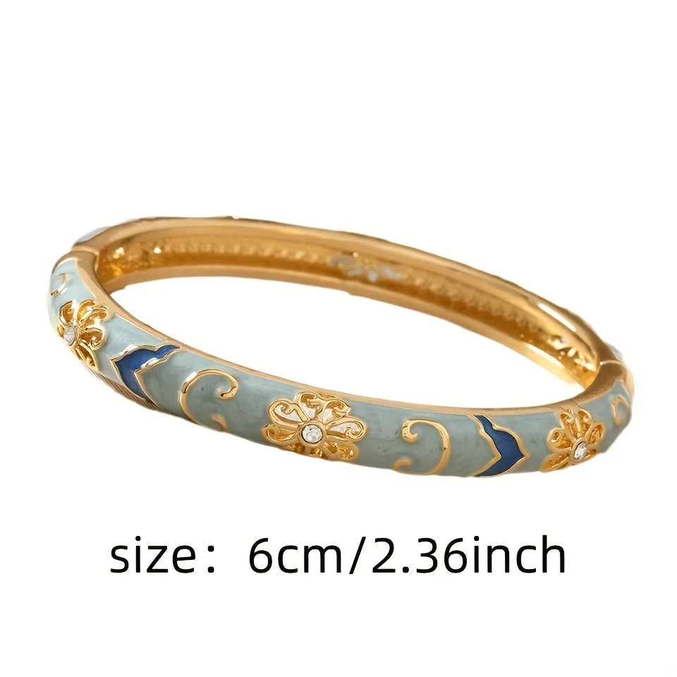 1 Stück chinesisches Armband im Retro-Stil, Emaille, blau-weißes Porzellan-Element, Damenarmband, exquisites, elegantes Damen-Schmuckstück
