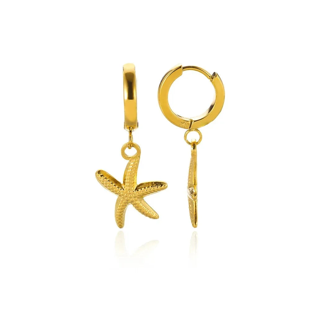 Pendientes de acero inoxidable con forma de estrella de mar vintage para mujer, aretes sencillos con forma de concha de estrella, joyería de fiesta oceánica, regalo 2025