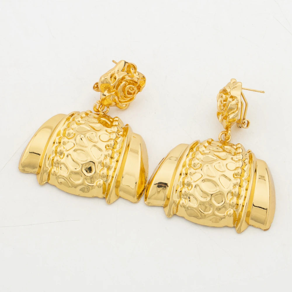 Afrika Halskette Ohrringe Schmuckset für Damen Goldfarben Metall Dubai Große übertriebene Creolen Punk Schmuck Accessoires