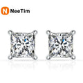 Pendientes de moissanita con corte princesa de 1 quilate NeeTim para mujer, plata de ley 925 con chapado en oro, aretes para bodas, fiestas, joyería fina