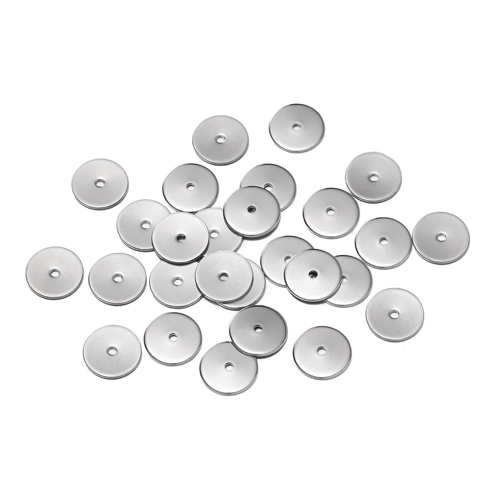 50 Stücke/Packung Edelstahl 4/5/6/8/10mm Flache Runde Lose Spacer Perlen für DIY Schmuck Halskette Armbänder Herstellung Zubehör