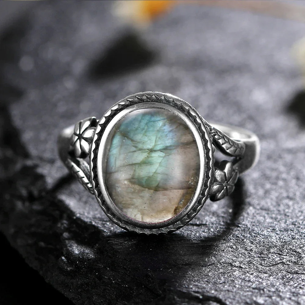 Vintage Silberring Damenschmuck Natürlicher Mondstein Tigerauge Personalisierte Ringe für Frauen Bijoux Hochzeitsschmuck Geschenk S925