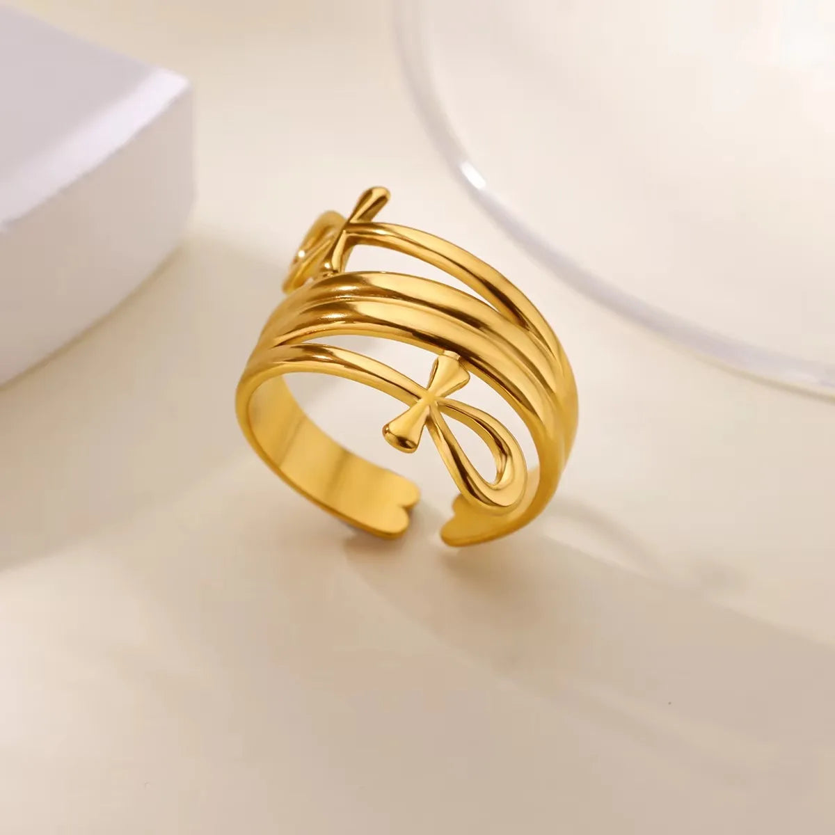 Edelstahl Kreuzringe für Frauen Vintage Gold Farbe Öffnung Kreuz Fingerring Party Hochzeit Schmuck Geschenk anillos mujer