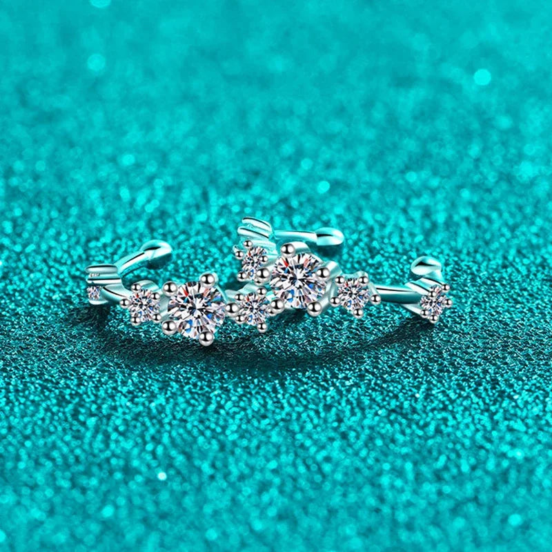 NeeTim Volle Moissanit-Clip-Ohrringe, Damen, Luxusqualität, Hip Hop Party, S925 Sterlingsilber, mit Weißgoldbeschichtung, Creolen