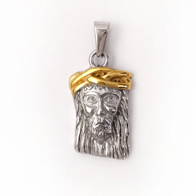 Colgante con cabeza de Jesús de acero inoxidable chapado en oro de 18 quilates con forma de corona, regalo religioso perfecto para bautizos y Navidad