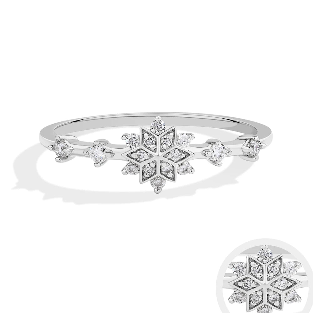 MINTYBOX Schneeflocke S925 Sterling Silber Moissanit Verlobungsringe für Damen Laborgezüchteter Diamantring 18K vergoldet Edler Schmuck Geschenk