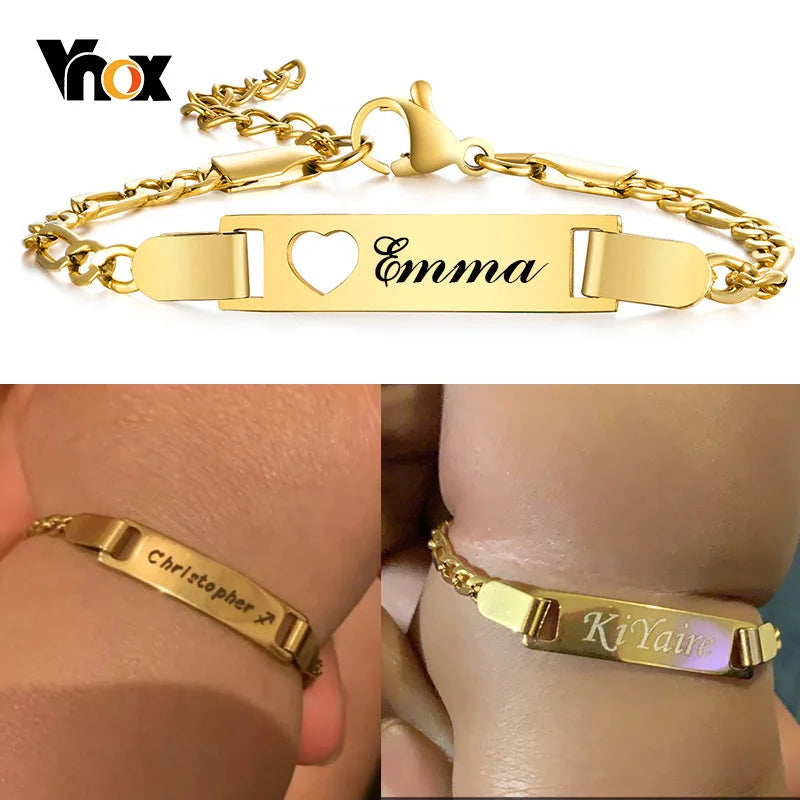 Vnox Individuelle Baby Mädchen Armbänder, Antiallergisches Edelstahlarmband für frischgebackene Mütter, Personalisiertes Namens-Geburtstagsgeschenk für Jungen und Mädchen