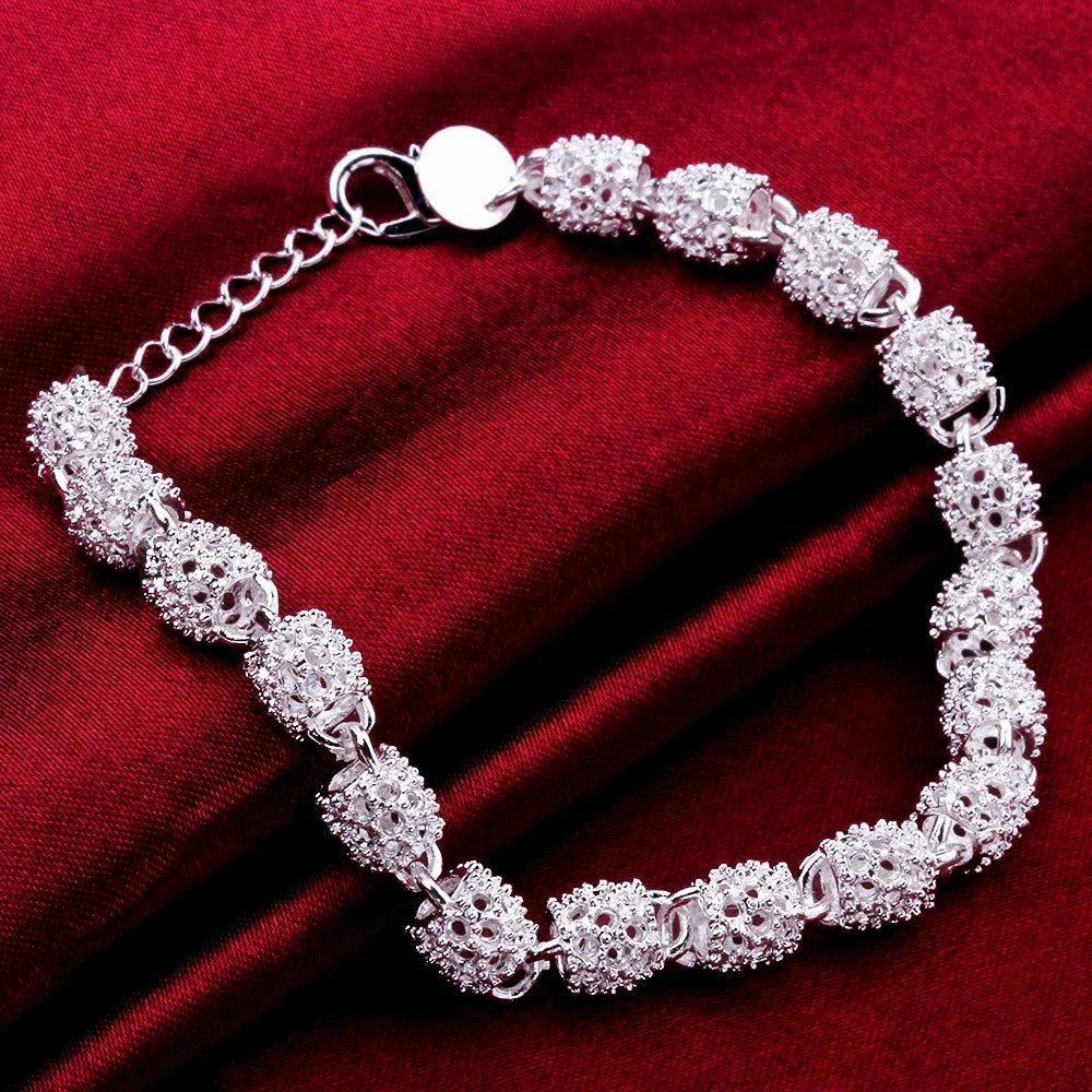 925 Silber Blumenperlen Charm Armbänder für Frauen Hohlkugel Silberarmband Verstellbar Hochzeit Party Schmuck Geschenke