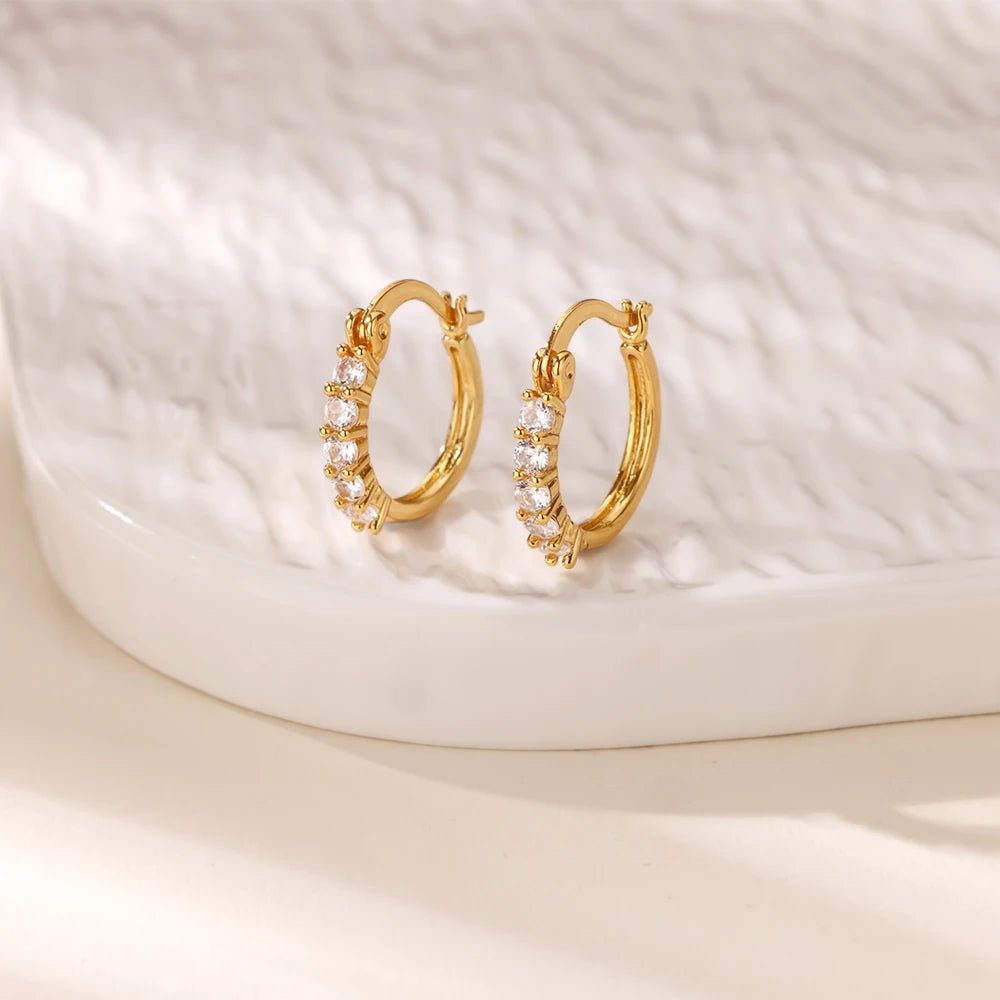 Creolen aus Zirkonia für Damen, Luxuriöse Kristall-Zirkon-Ohrringe in Goldfarben, aus Edelstahl, Schmuck, Hochzeitsfeier-Geschenk