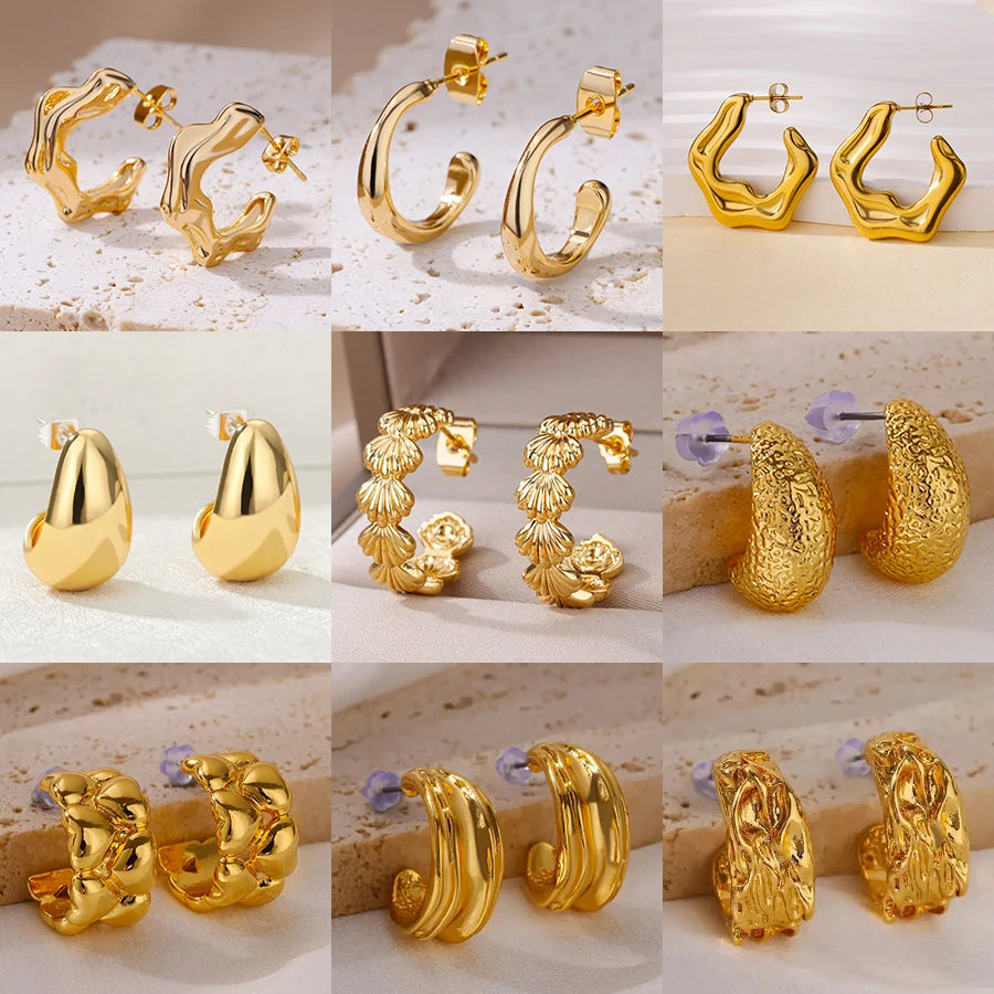 C-förmige Muschel-Ohrringe für Damen, Edelstahl, Wassertropfen, Tropfen-Hoop-Ohrringe, modische Piercing-Ohr-Accessoires, Party-Schmuck