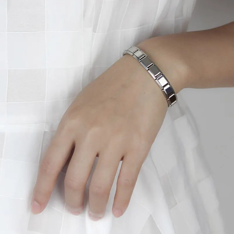 9 mm breite Edelstahlarmbänder, einfacher, trendiger Stil, Alltagsoutfit, silberfarbenes Charm-Armband für Damen, Party, Unisex-Stil