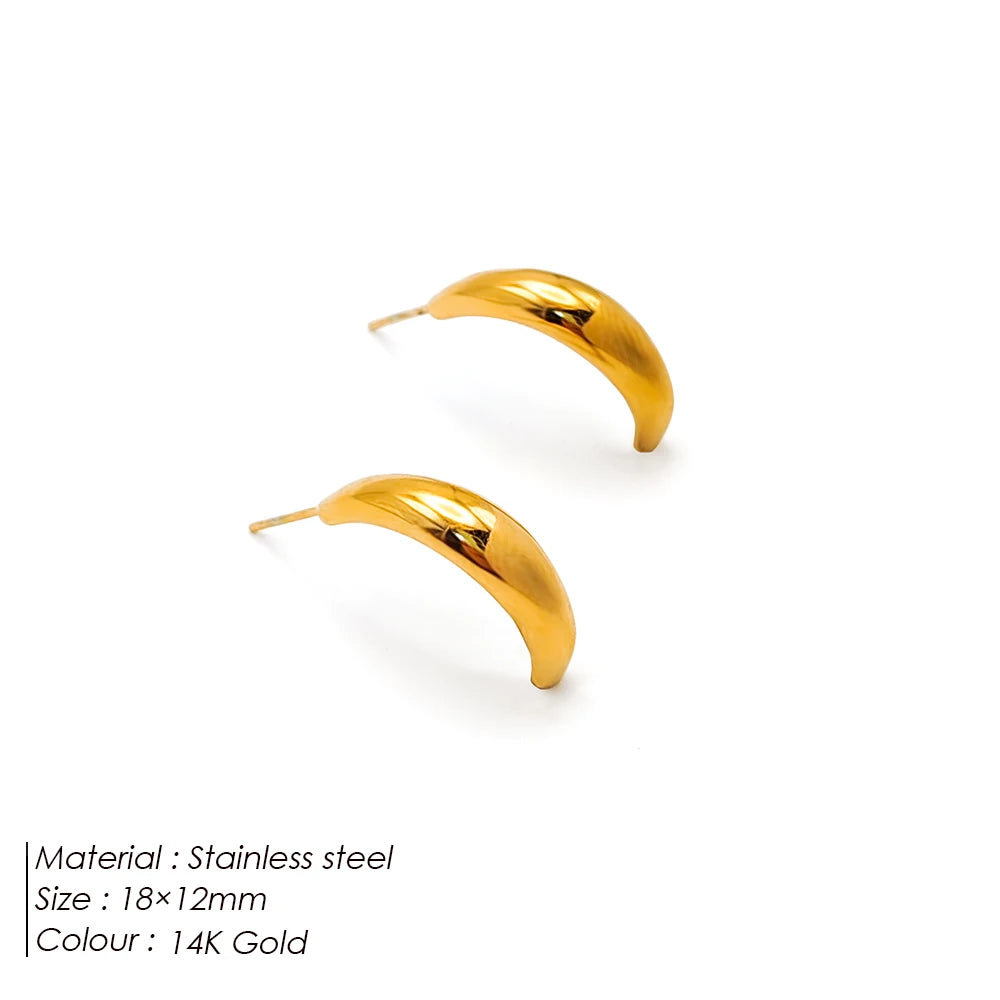 Pendientes de tuerca de acero inoxidable SUNIBI para mujer, color dorado, color plateado, pendientes sencillos, aros gruesos y lisos para esposas, joyería de moda.