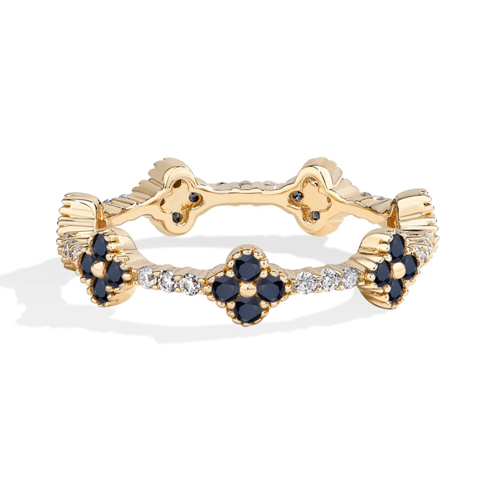 MINTYBOX Anillos de boda de moissanita de plata de ley 925 para mujer, anillo apilable con diamantes de laboratorio, diseño de flor de trébol, joyería fina, regalo
