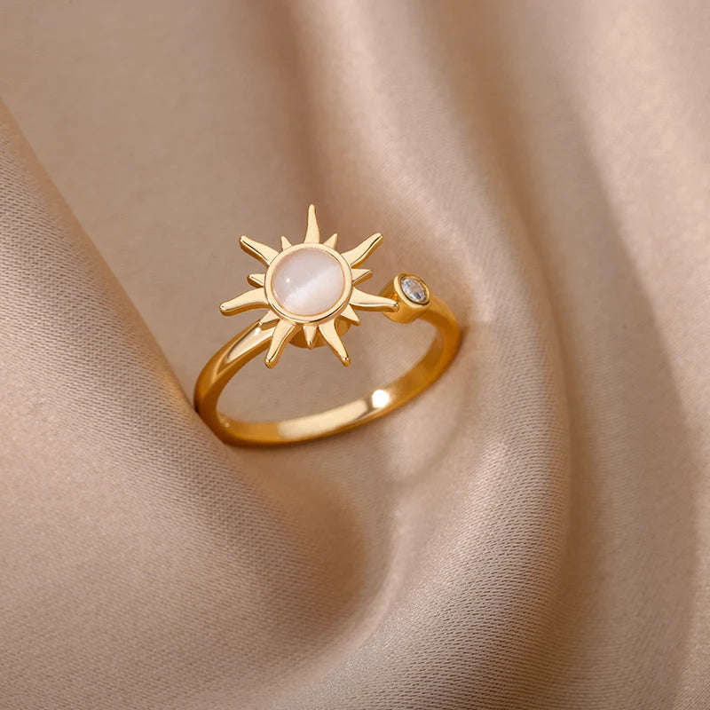 Anti-Stress-Angst-Ring für Frauen, Edelstahl-Sonnenanhänger, Spinner Fidget Fingerringe, 2024 Mode, Geburtstagsgeschenk