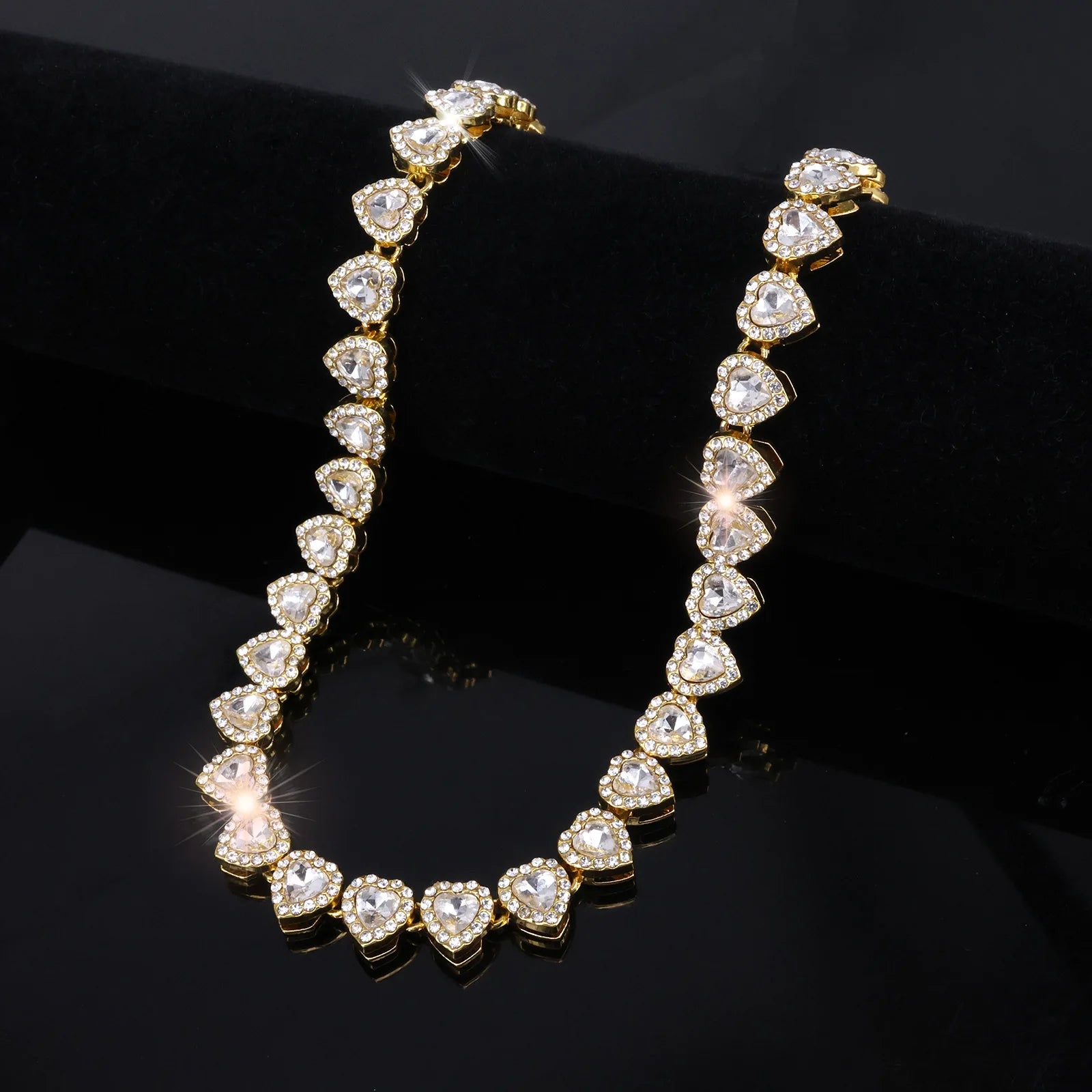 Yupsk 45CM/20CM Shiny Heart Rhinestone Hip Hop Rock Tennis Chain Bracelet Necklace for Women Men Trendy Jewelry Set Gift