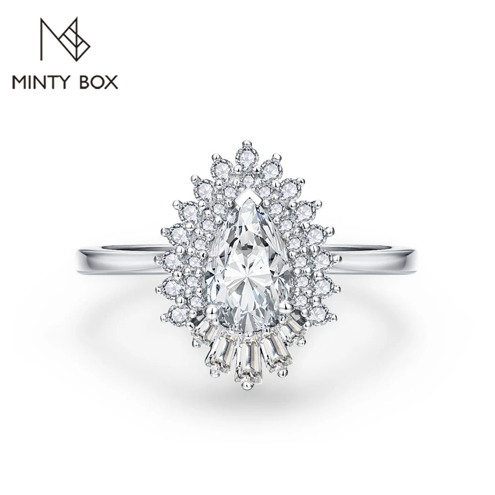 MINTYBOX Birnenform S925 Silber D VVS1 Moissanit Diamantringe für Damen 18K VERGOLDET Verlobung Feiner Schmuck Zertifiziert