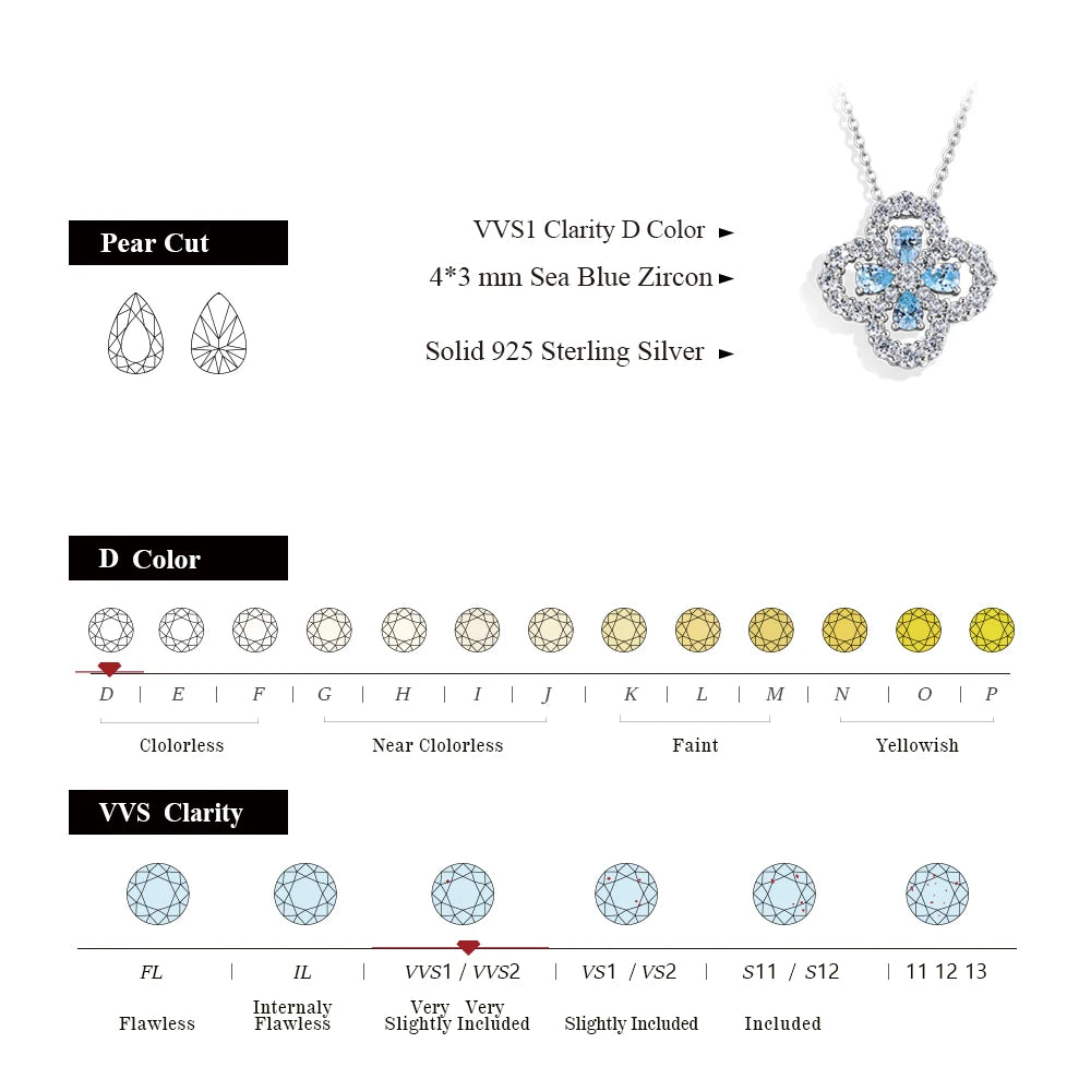 MINTYBOX S925 Silver Moissanite Diamond Loop Full Motif Pendant Clover Diamond White Gold Necklaces for Women Girls Jewelry Gift