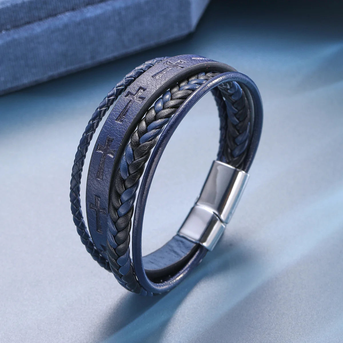 Fashion Kreuz Lederseil Armband für Herren Vintage Geflochtenes Lederarmband Punk Metall Magnetverschluss Persönlichkeit Armband Schmuck