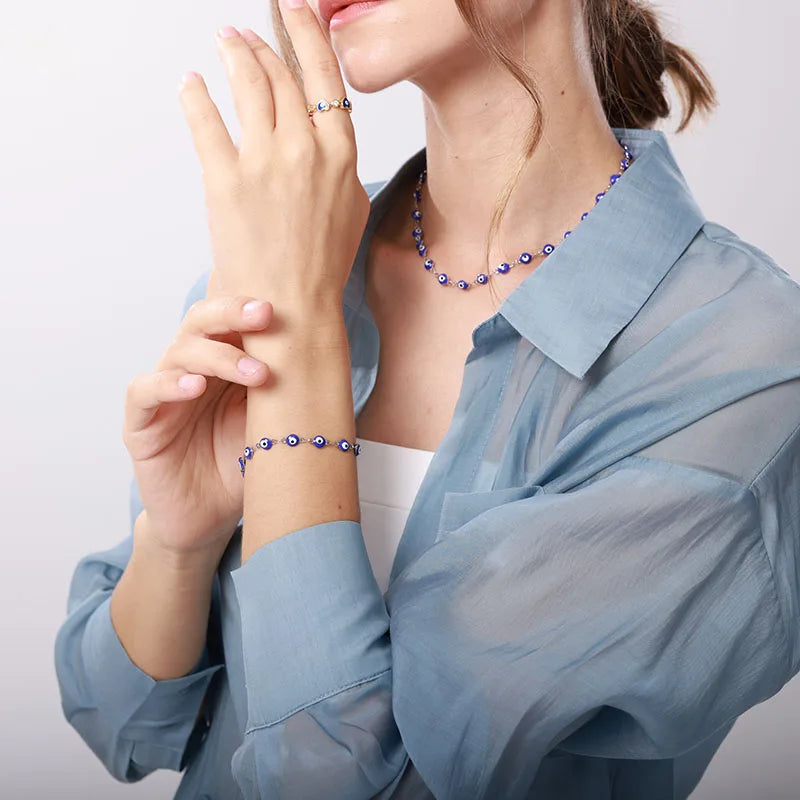 Edelstahl Evil Eye Fußketten für Frauen Emaille Runde Beinkette Blaue Evil Eye Fußketten Armband Sommer Strand Fußschmuck Geschenk