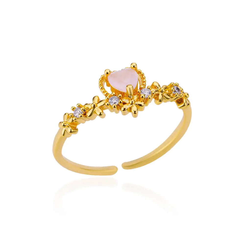 Luxus Zirkon Herzringe für Damen Goldfarbe Offen Edelstahl Kristall Geometrie Fingerring Schmuck Hochzeitsgeschenk anillos