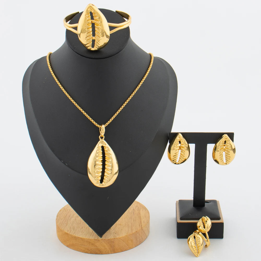 Mode Damenschmuckset für Frauen Afrikanische Halskette und Ohrringe mit Armreifring 4-teiliges Set für Verlobungsfeier Geschenke